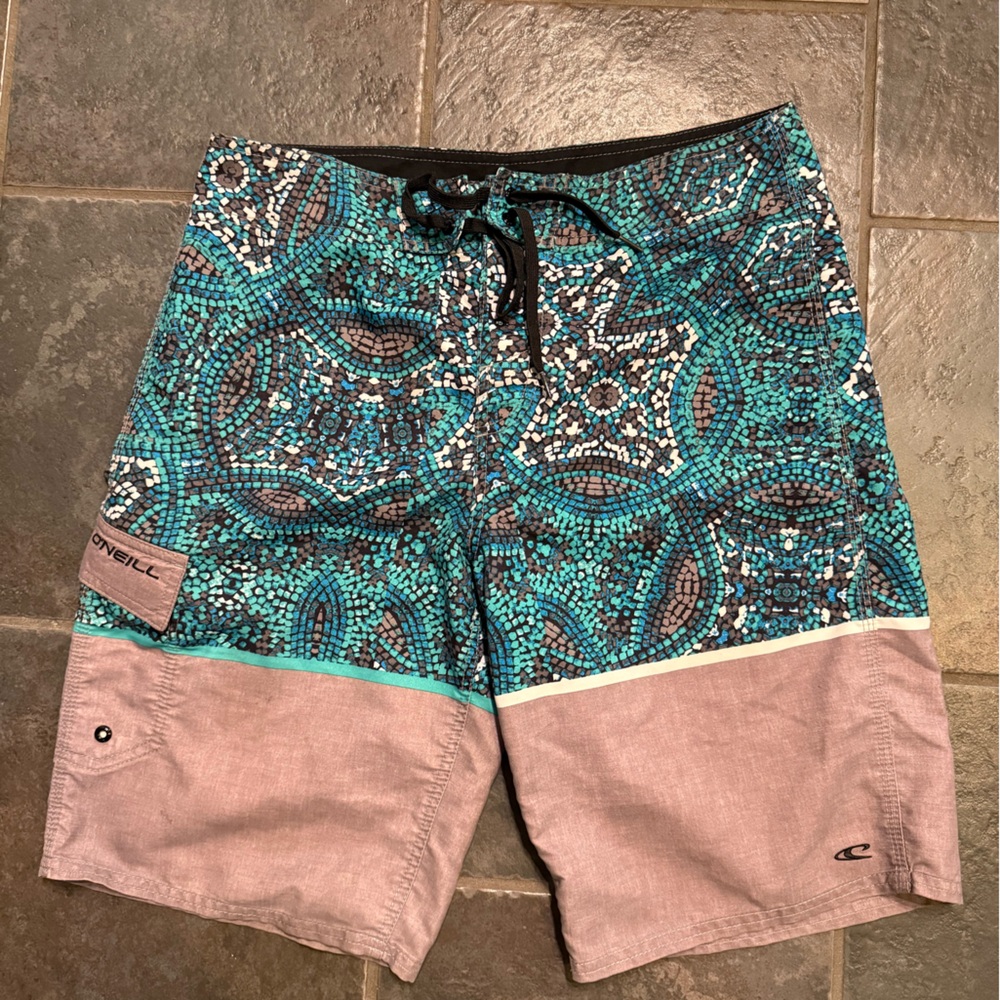 O'Neill Men's Mosaic Board Shorts - Turquoise and Taupe